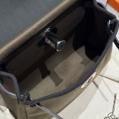 HM Herbag Silver Buckle 20 Army Green Canvas and Hunter Cowhide 243350