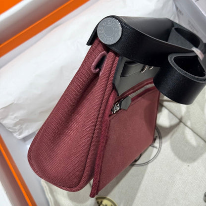 HM Mini Herbag Silver Buckle 20 Burgundy Canvas and Hunter Cowhide 243370