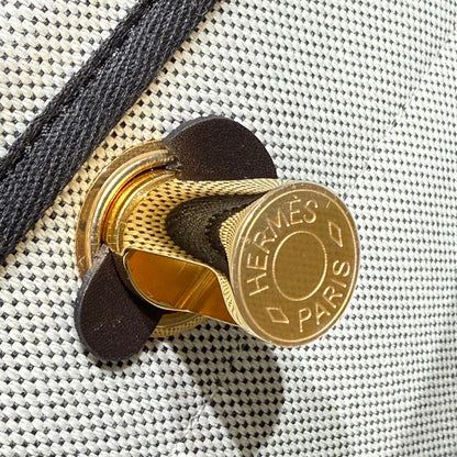 HM Mini Herbag Gold Buckle 20 Ecru White Canvas and Hunter Cowhide 243226
