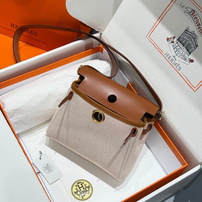 HM Mini Herbag Gold Buckle 20 Beige Canvas and Hunter Cowhide 243221