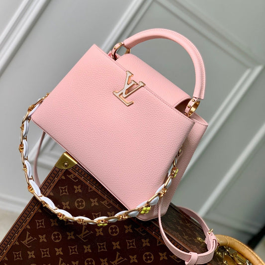 capucines mm 31.5 pink taurillon leather mop gold hardware