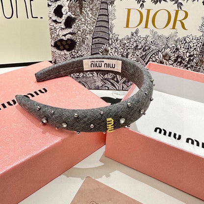 THICK HEADBAND IN GRAY FABRIC ATTACHED RHINESTONES 338951