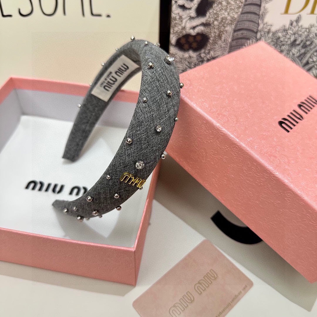 THICK HEADBAND IN GRAY FABRIC ATTACHED RHINESTONES 338951