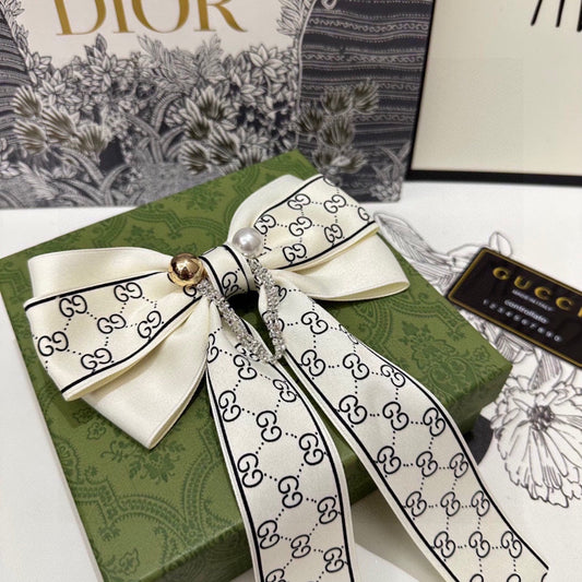 RIBBON BOW HAIR CLIP IN IVORY WHITE RE-NYLON ATTACHED PEARL 358258