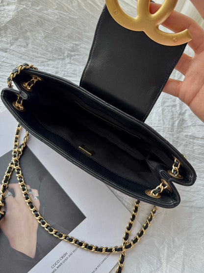 24c cc baguette bag black lambskin gold hardware