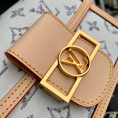 Lv Dauphine 20 Beige Leather White Monogram jacquard fabric