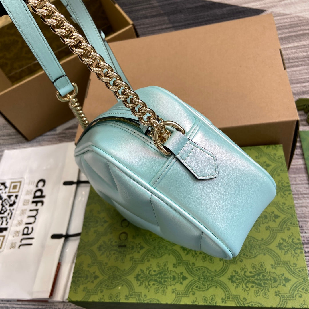 GG MARMONT 24 SMALL MATELASS¨¦ SHOULDER BAG BLUE IRIDESCENT CALFSKIN