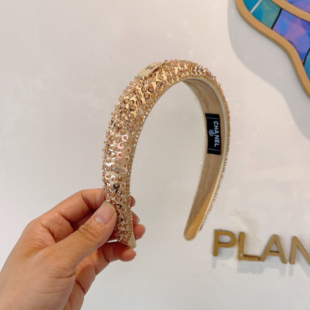 LIGHT GOLD FABRIC WITH SEQUINS HAIRBAND 412427