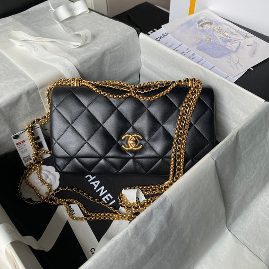 24a classic flap bag 26cm black lambskin gold hardware