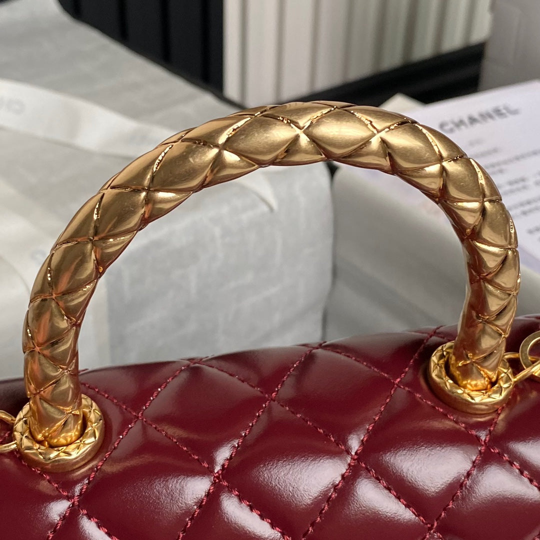 CC 24A Coco Handle Small 23cm Burgundy Patent Calfskin Gold Hardware