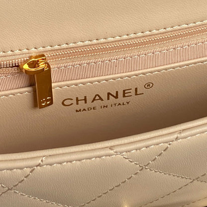 CC 24K Mini Flap Bag 21cm Beige Lambskin Gold Hardware