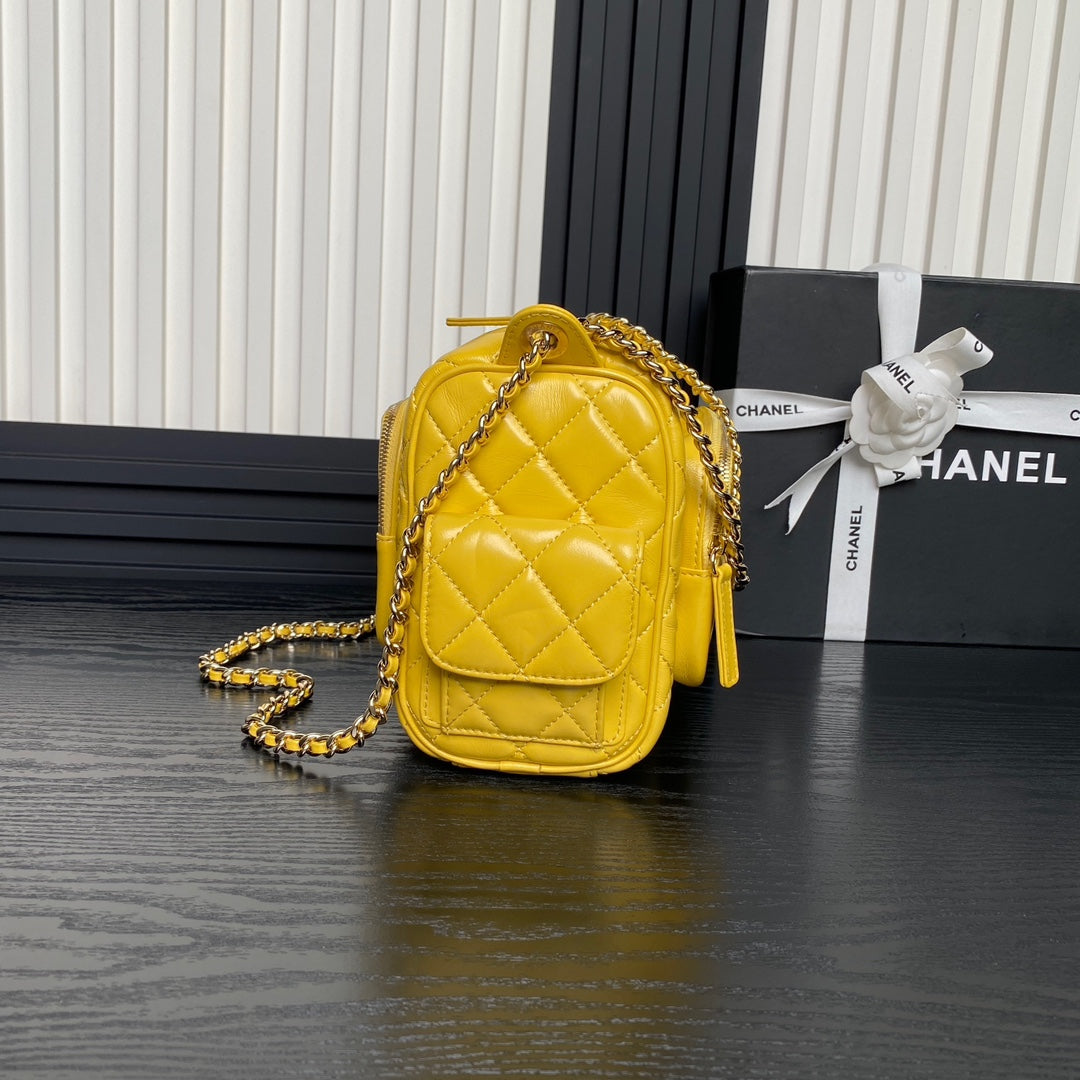 24K Camera Bag Yellow Calfskin Gold Hardware