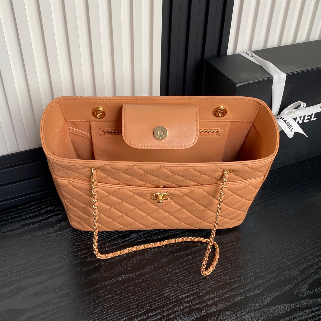 24K Shopping Bag 32cm Brown Calfskin Gold Hardware