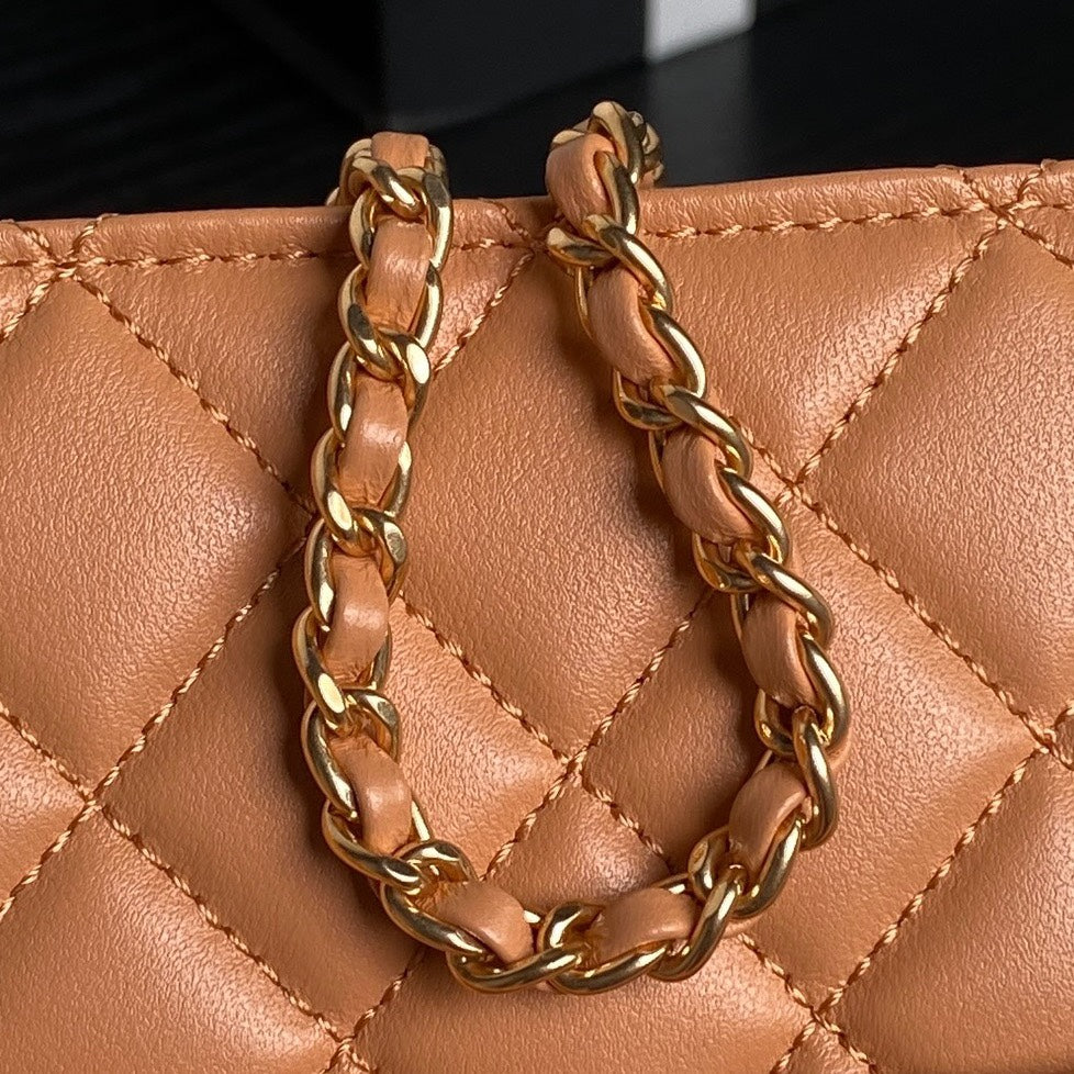24K Shopping Bag 32cm Brown Calfskin Gold Hardware
