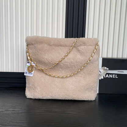 CC 24K Hobo 22 Bag 39cm Beige Wool Fur