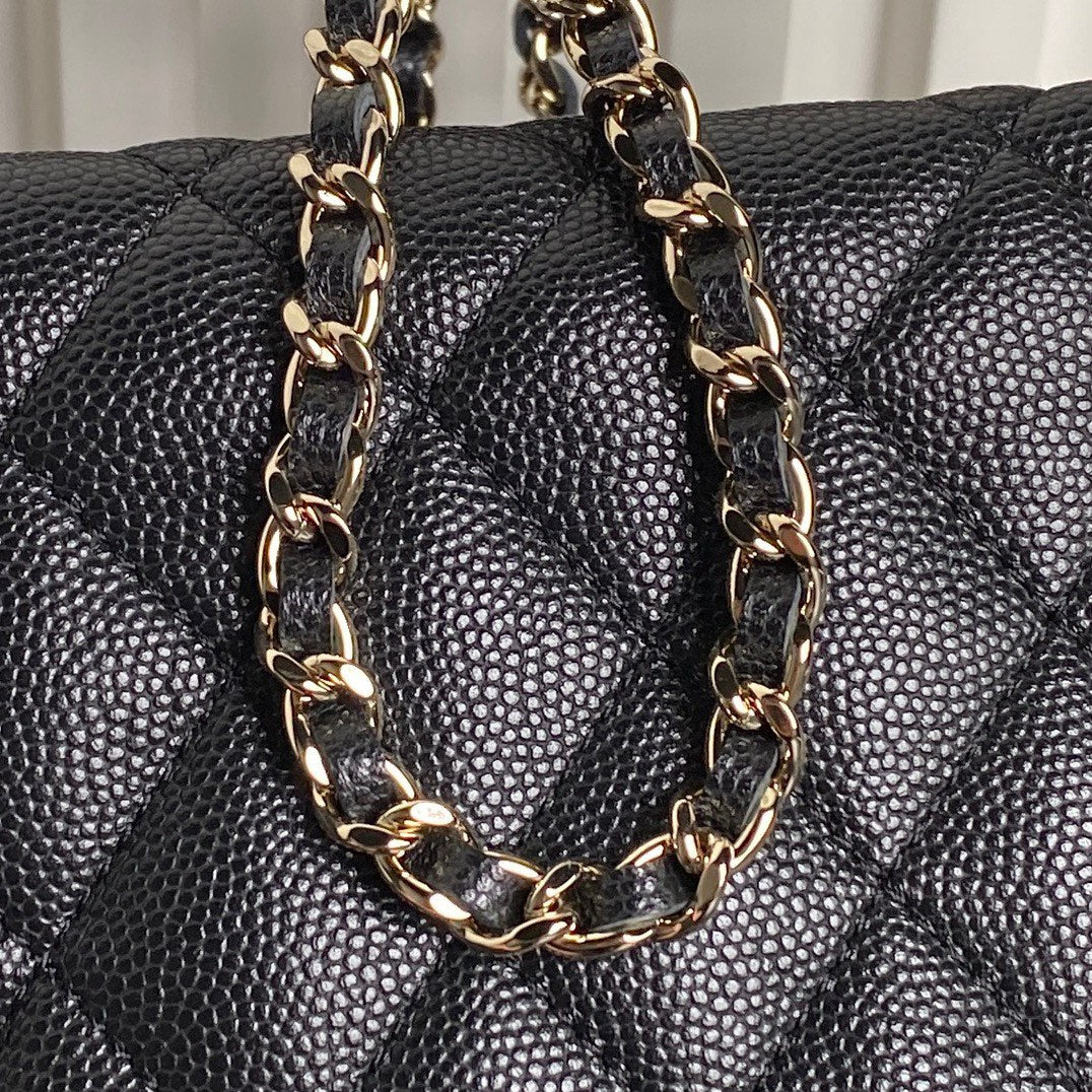 CC 25C Hobo Bag 21.5cm Top Handle Black Grained Calfskin
