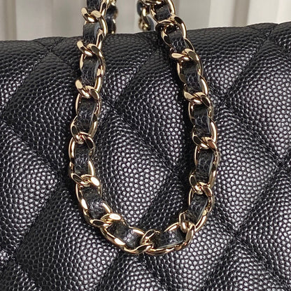 CC 25C Hobo Bag 21.5cm Top Handle Black Grained Calfskin