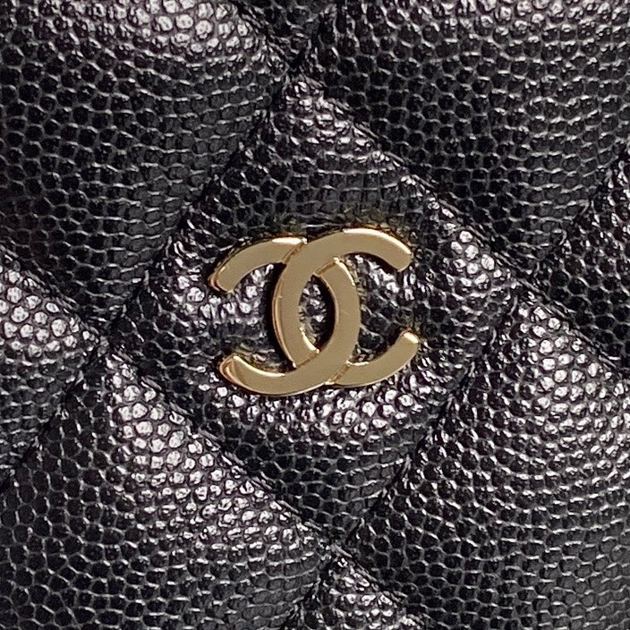 CC 25C Hobo Bag 21.5cm Top Handle Black Grained Calfskin