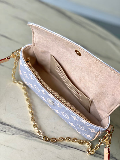 IVY 23 IN GRAY CREAM MONOGRAM TRIANON CANVAS GOLD HARDWARE