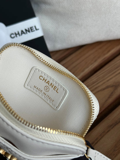 cc 19 zipped coin purse 11cm white lambskin gold hardware