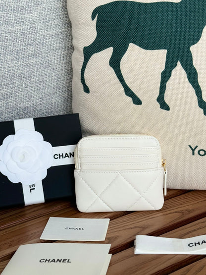 cc 19 zipped coin purse 11cm white lambskin gold hardware