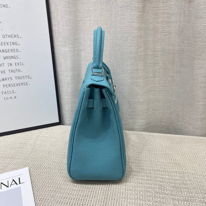 HM Kelly 25cm Retourne Turquoise Togo Leather Silver Hardware