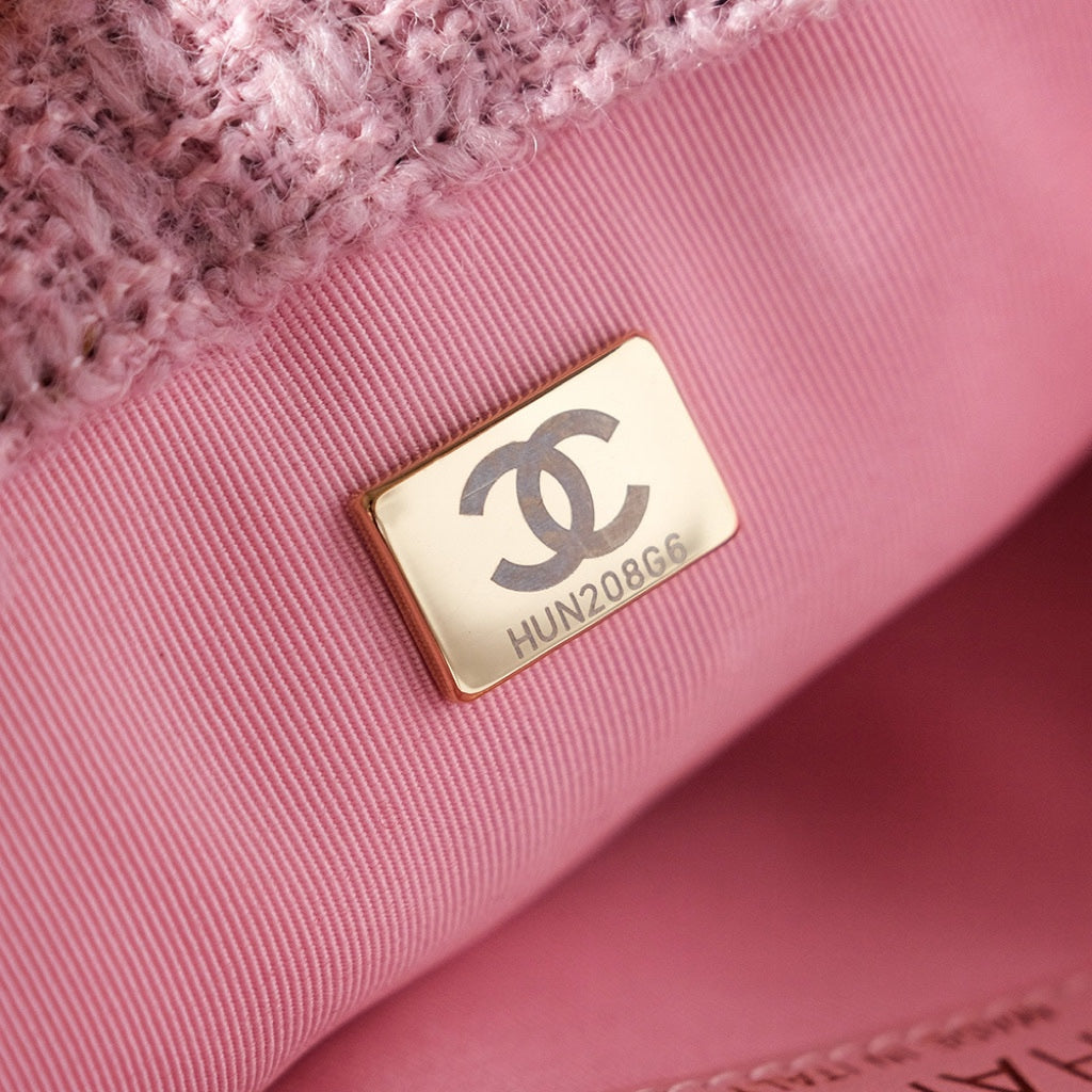 CC 24N Flap Bag 20cm Pink Beige Tweed Sherling