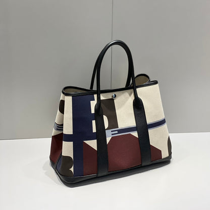 HM Garden Party 36 Bleu Indigo Canvas and Negonda Calfskin 243412