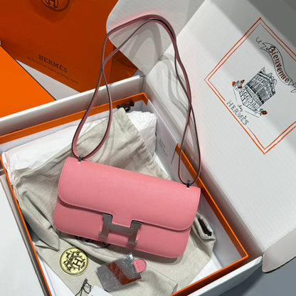 HM Constance Elan 24cm Bag Pink Epsom Leather Silver Hardware