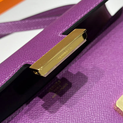 HM Constance Elan 24cm Bag Purple Epsom Leather Gold Hardware