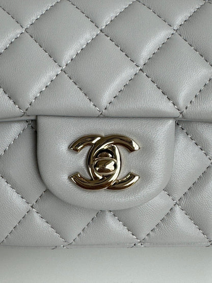 24c mini flap bag 20cm with top handle grey calfskin
