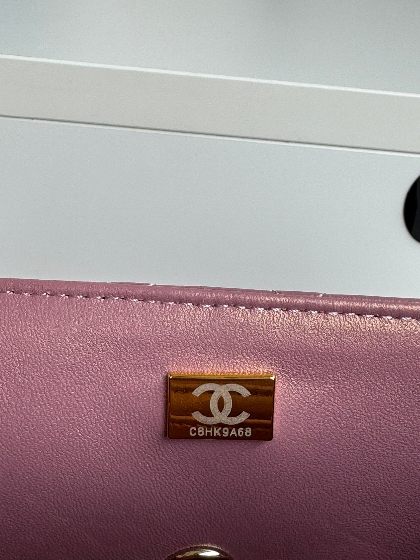 24c mini flap bag 20cm with top handle pink violet calfskin