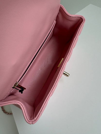 24c mini flap bag 20cm with top handle pink calfskin silver hardware