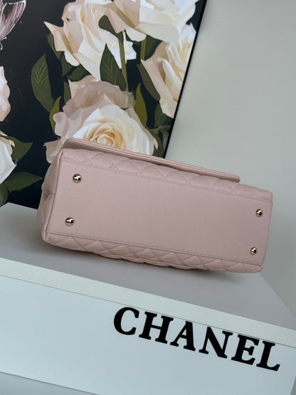 coco handle medium 29cm pastel pink red quilted caviar leather gold hardware
