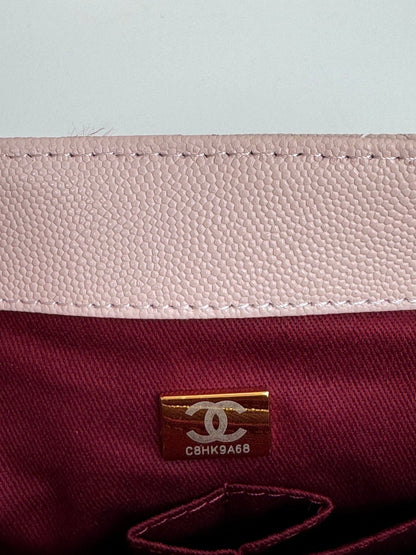 coco handle flap bag 24cm pastel pink quilted caviar leather