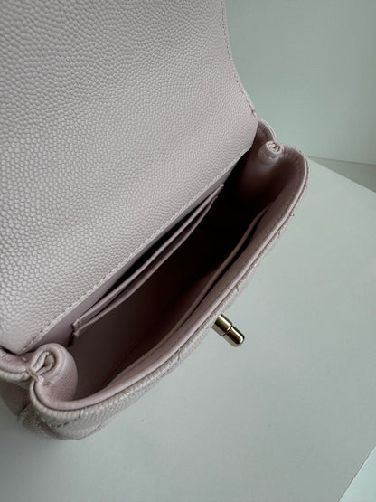 CC 24K Coco Handle Nano 14.5cm Light Pink Grained Calfskin Gold Hardware