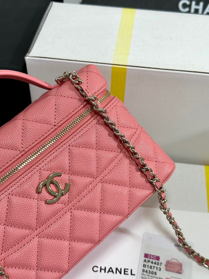 CC 25C Vanity Case 19.5cm Salmon Pink Calfskin Silver Hardware 243635