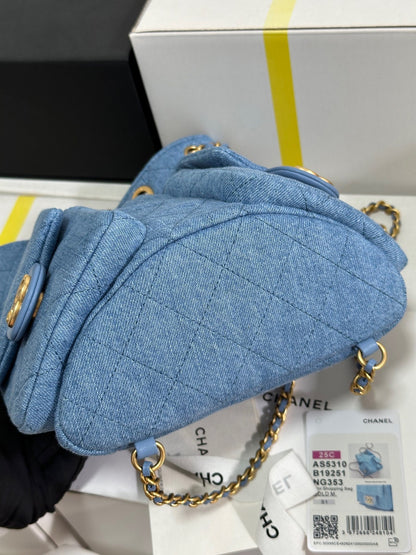 CC 25C Backpack 24.3cm Demin Blue Washed denim Gold Hardware 243645