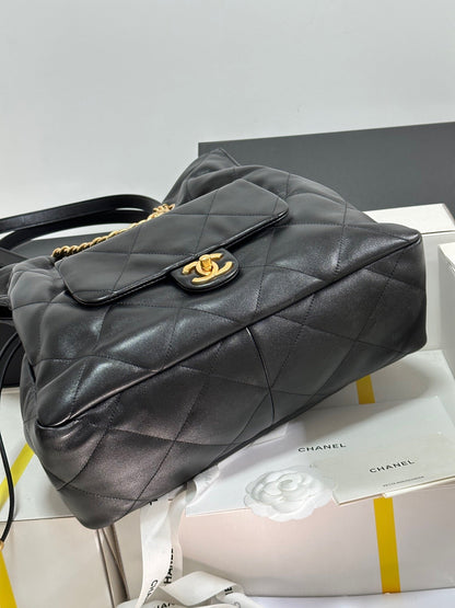 CC 25C Drawstring Backpack Black Lambskin Gold Hardware 243655