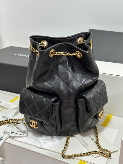 CC 25C Backpack 24.3cm Black Genuine Lambskin Gold Hardware243672