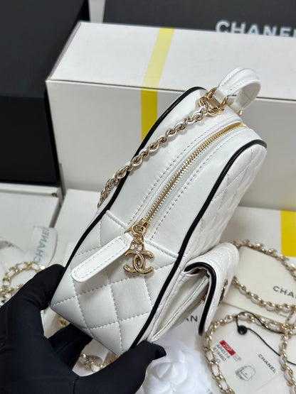 CC 25P Mini Backpack 18 White Black Lambskin Gold Hardware 243521