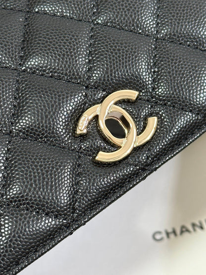 CC Coco Handle Flap Bag 24 Black Quilted Caviar Light Gold Hardware 243475