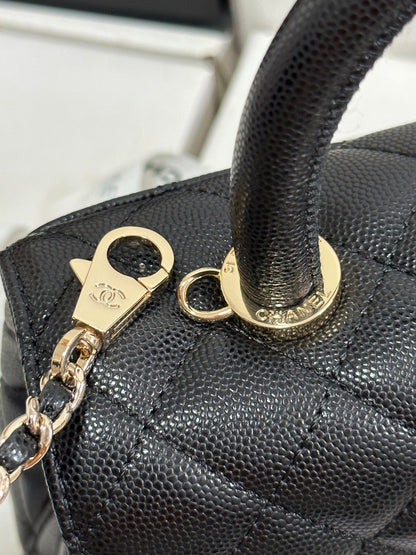 CC Coco Handle Flap Bag 24 Black Quilted Caviar Light Gold Hardware 243475