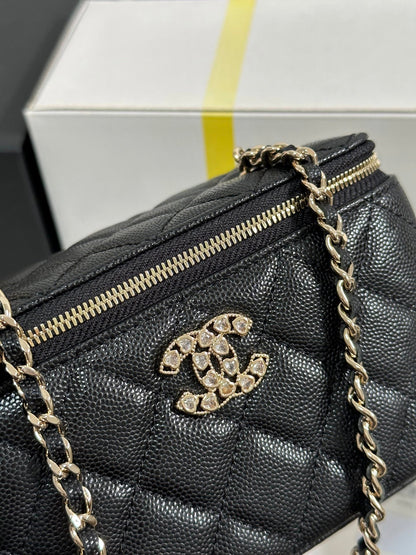 CC 25C Vanity Case 17cm Black Caviar Leather Heart Rhinestone Light Gold Hardware 243427