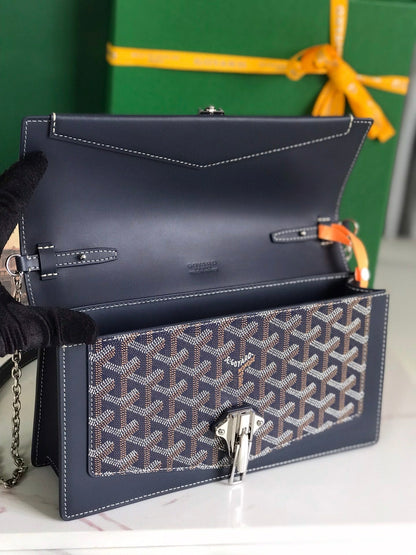 DUCHESSE MARIE-CAROLINE BAG 25 IN NAVY BLUE GOYARDINE CANVAS AND SMOOTH CALFSKIN