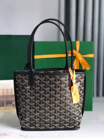 ANJOU MINI BAG 20 IN BLACK CALFSKIN AND GOYARDINE CANVAS