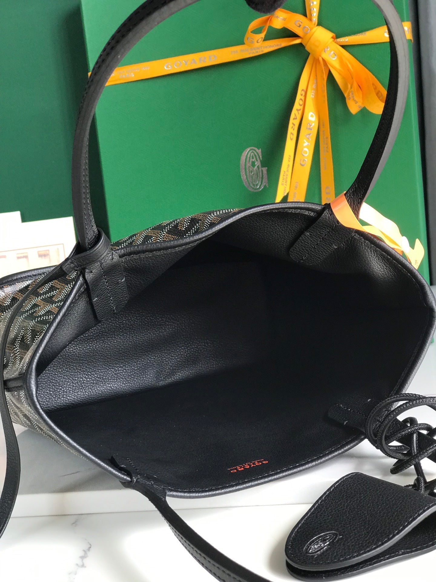 ANJOU MINI BAG 20 IN BLACK CALFSKIN AND GOYARDINE CANVAS