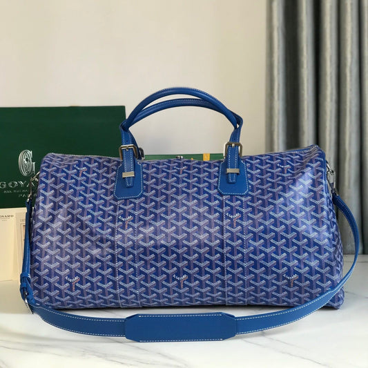 BOSTON 50 BAG IN SAPPHIRE BLUE GOYARDINE CANVAS AND CALFSKIN TRIM