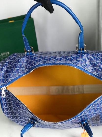 BOSTON 50 BAG IN SAPPHIRE BLUE GOYARDINE CANVAS AND CALFSKIN TRIM