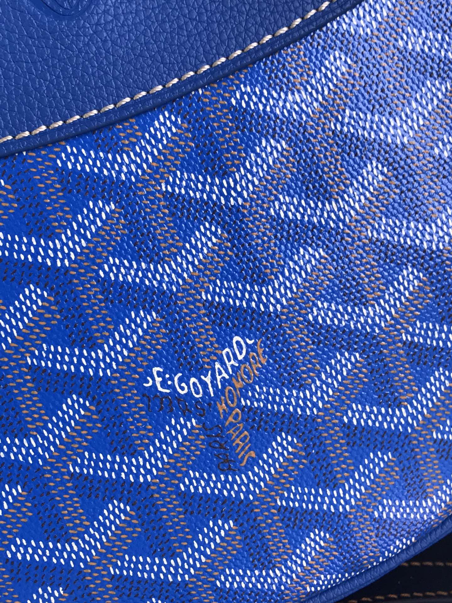 HIRONDELLE BAG 25 IN SAPPHIRE BLUE LAMBSKIN AND GOYARDINE CANVAS